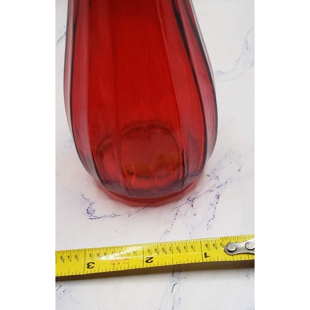 Ribbed Red Ruby 9 Inch Tall Glass Bud Vase